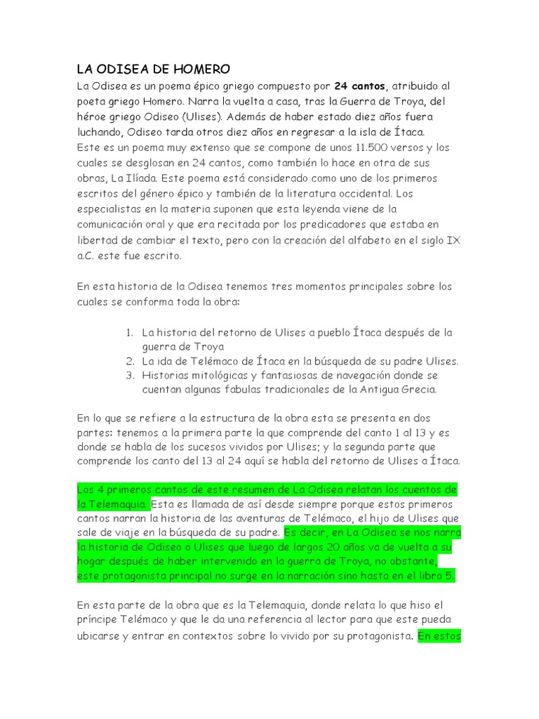 La Odisea De Homero Pdf Odiseo Odisea