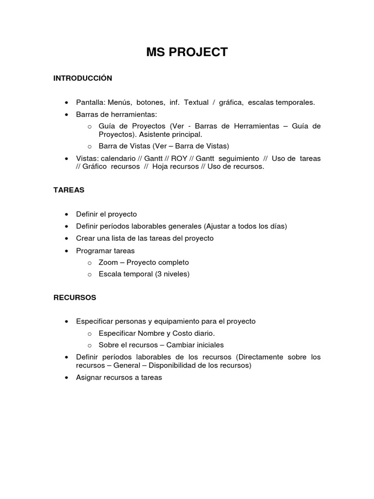 Guía Completa de MS Project para Gestión de Proyectos | PDF