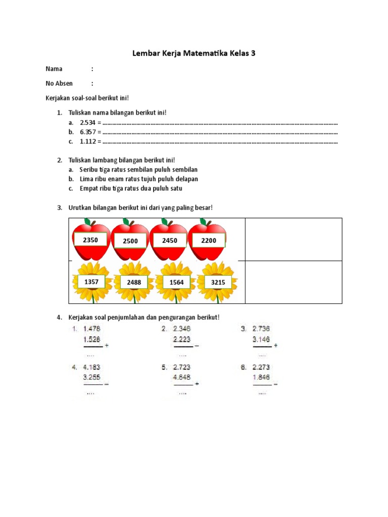 Lembar Kerja Matematika Kelas 3 SD | PDF | Metode & Bahan Ajar
