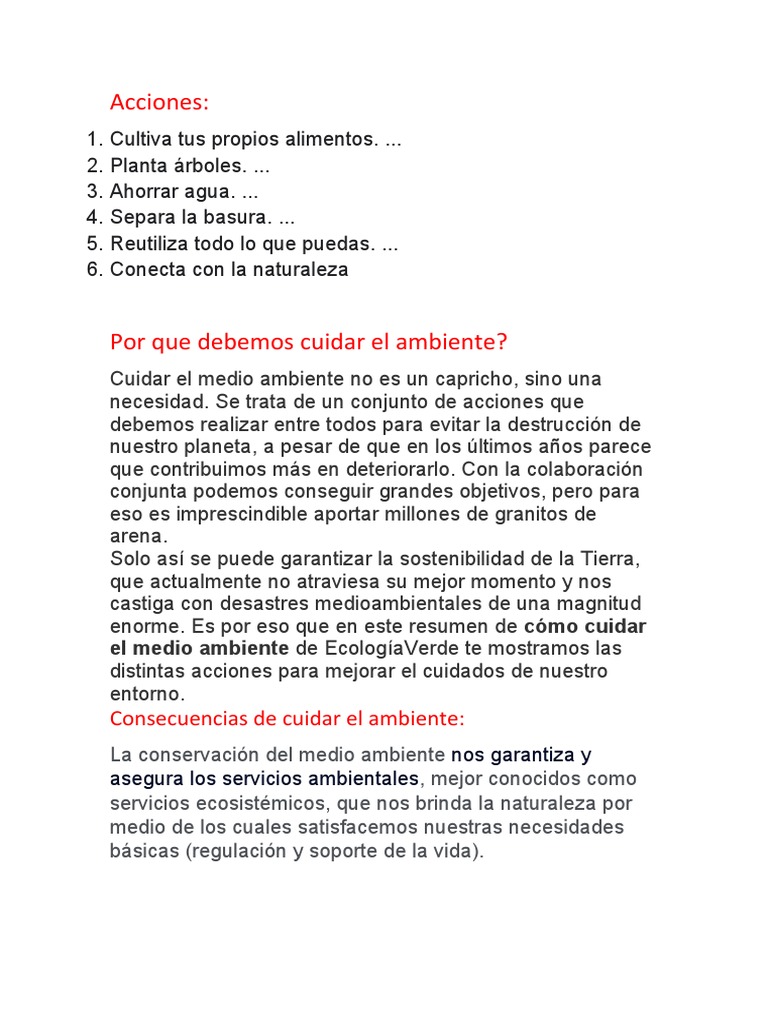 Acciones para Cuidar el Medio Ambiente | PDF | Tecnología | Salud y ...