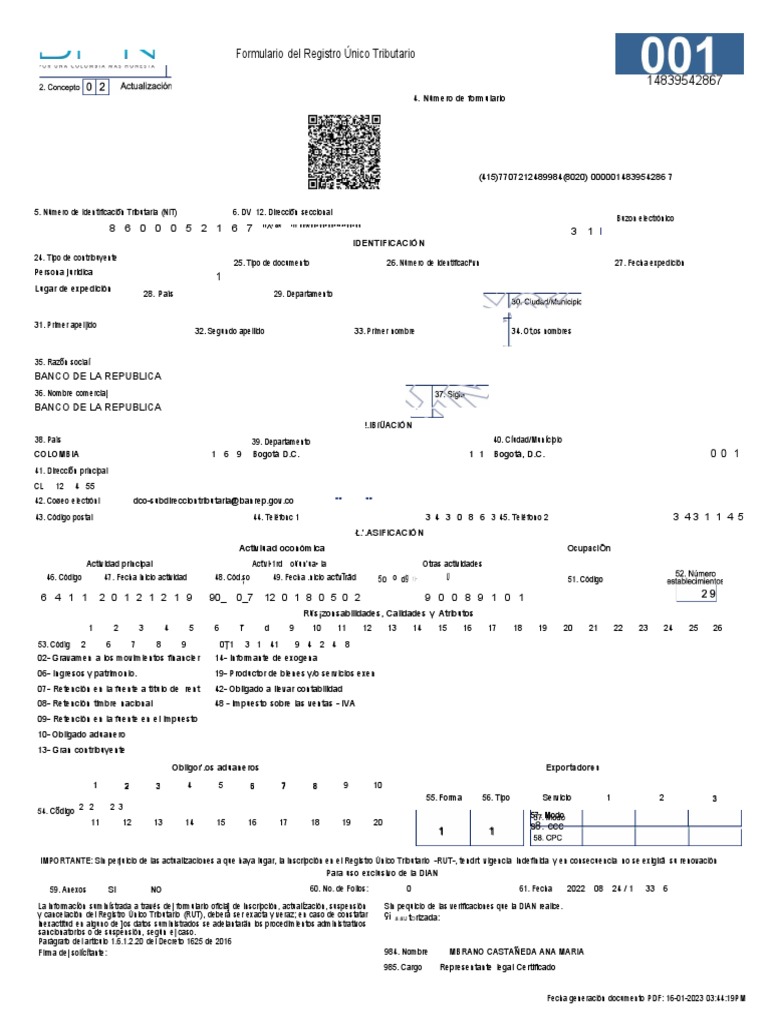 Ejemplo de Registro Único Tributario | PDF