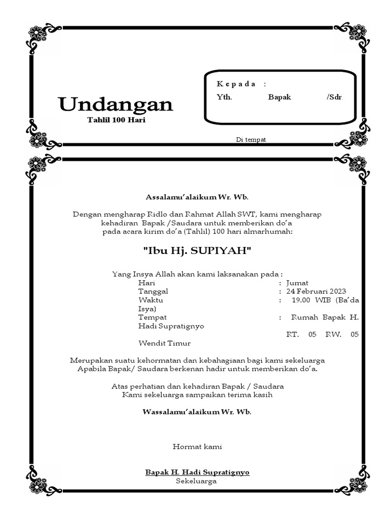 Undangan Tahlil 40 Hari | PDF
