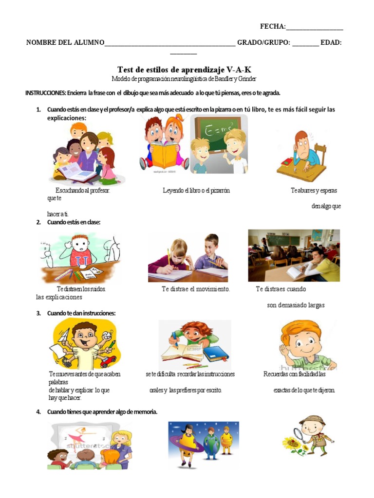 Test de Estilos de Aprendizaje V-A-K | PDF | Cognición | Ciencia cognitiva