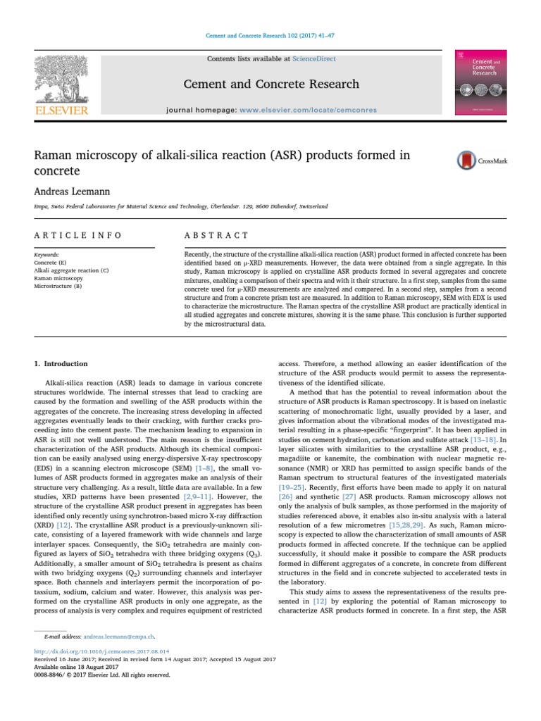 Raman Analysis of ASR in Concrete | PDF | Concrete | X Ray Crystallography