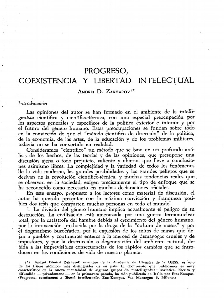 Progreso, Coexistencia y Libertad Intelectual | PDF