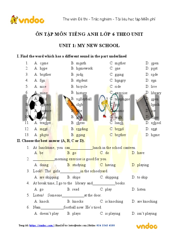 Bai Tap Tieng Anh Lop 6 Thi Diem Unit 1 | PDF