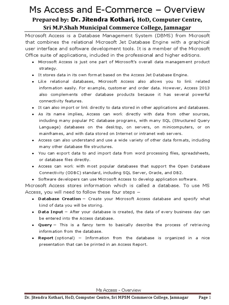 Ms access tutorials with ecommerce pdf