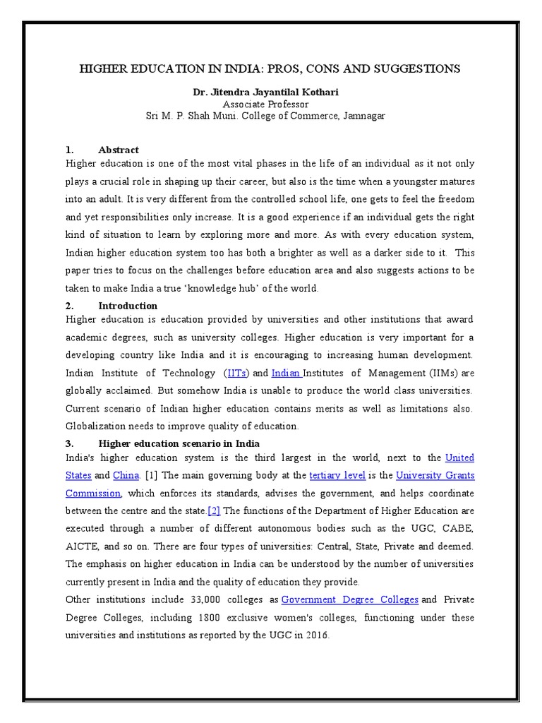 HIGHER EDUCATION IN INDIA Paper | PDF