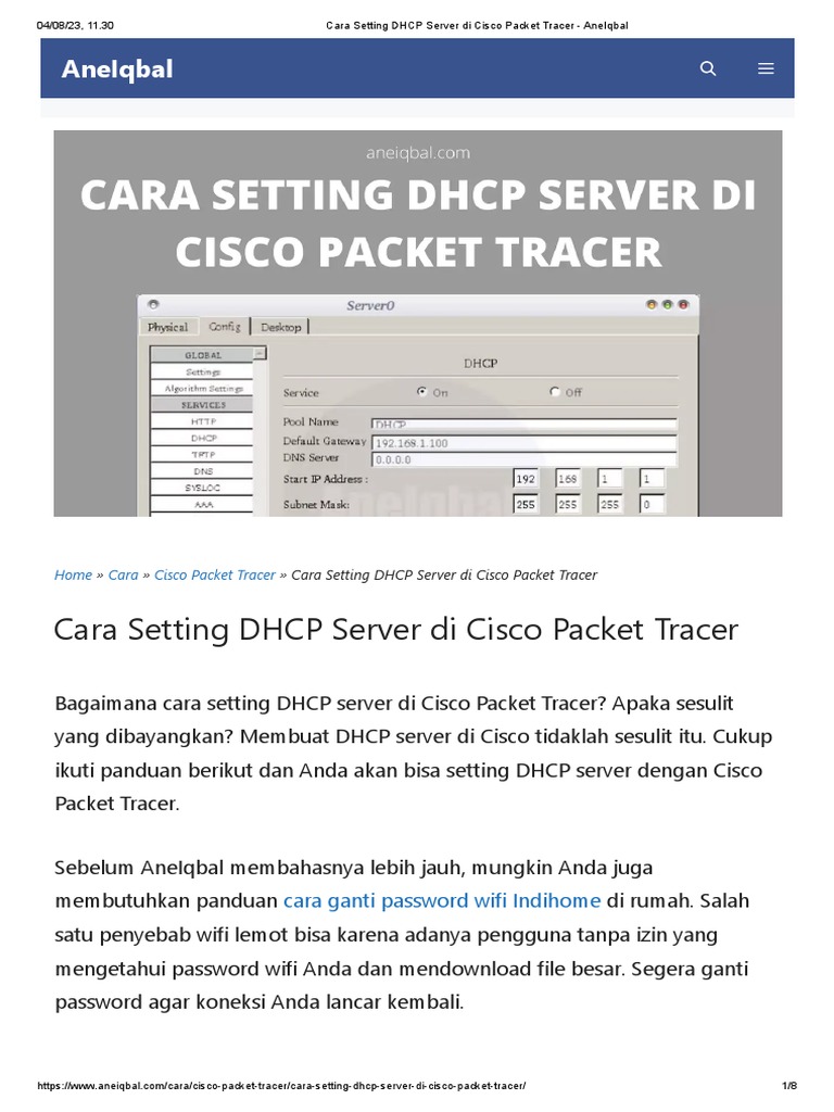 Cara Setting DHCP Server Di Cisco Packet Tracer - AneIqbal | PDF