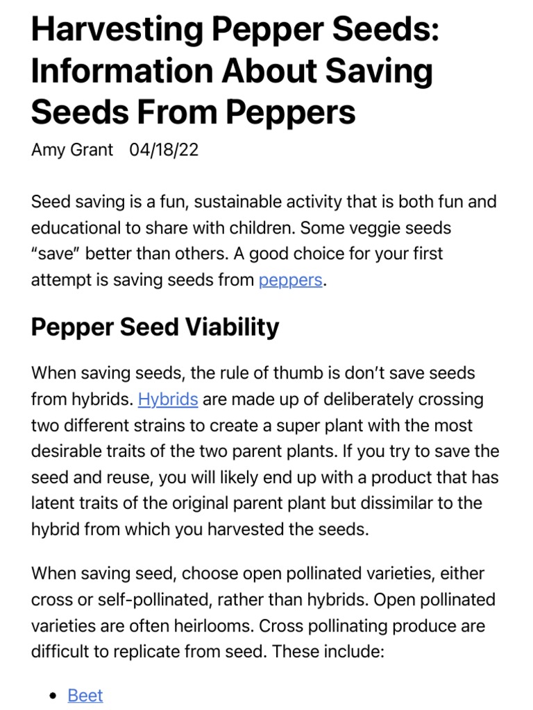 Pepper Seed Viability and Storage How To Harvest Pepper Seeds PDF