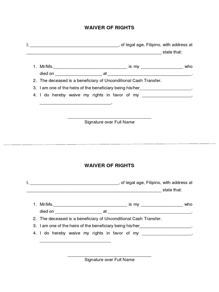 Waiver of Rights for Heirs Document | PDF | Politics | Social Science