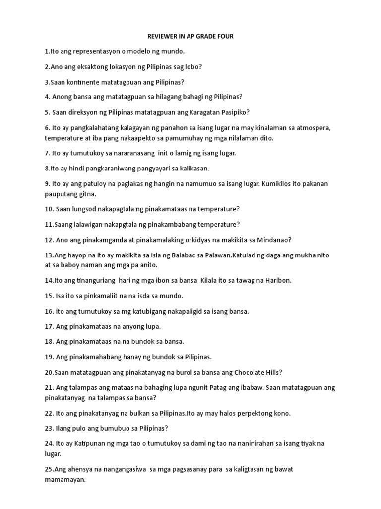 Reviewer in Ap Grade Four | PDF