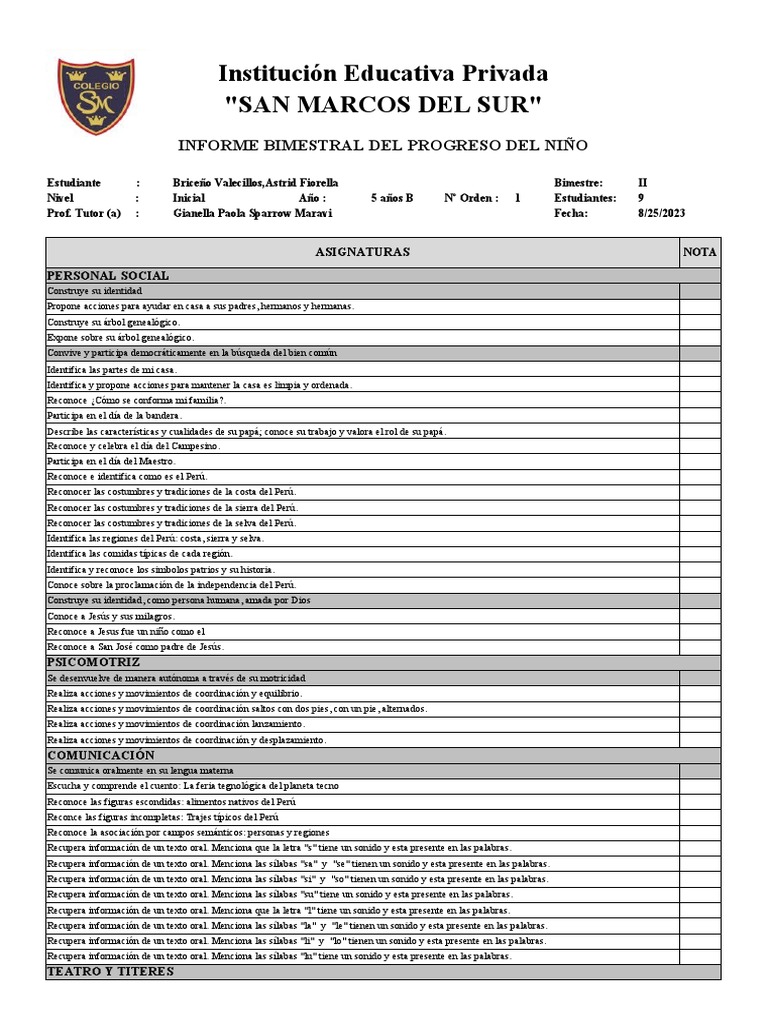 Indicadores libreta de notas 5 a os b pdf bailes per 