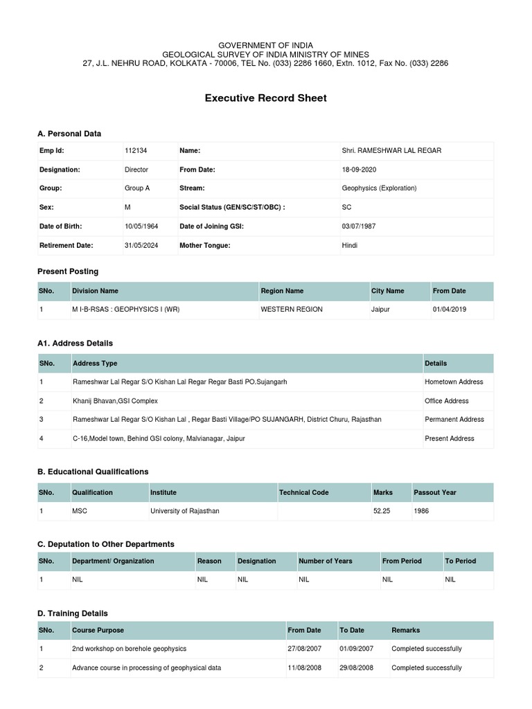 Executive Record Sheet PDF