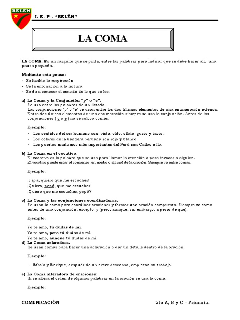 Ejercicios sobre el uso de la coma | PDF