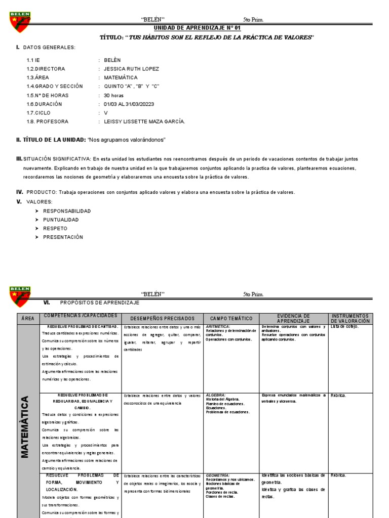 Unidad de Aprendizaje 01 - Matemática | PDF