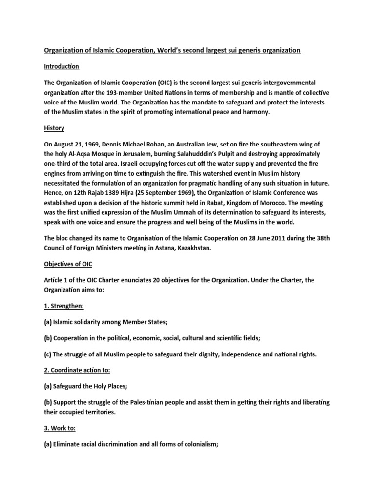 Organization of Islamic Cooperation | PDF