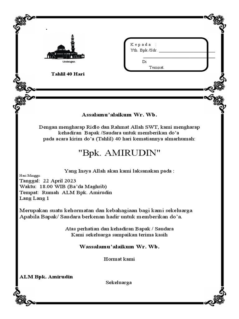 Undangan Tahlil 40 Hari | PDF