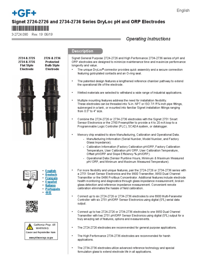 Signet 2724-2734 pH-ORP Electrodes (English) | PDF | Pipe (Fluid ...
