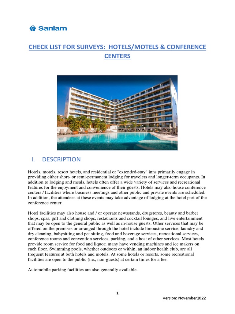Check List For Surveys - Hotels | PDF