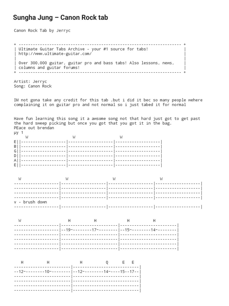 Canon Rock Tab With Lyrics by Sungha Jung For Guitar at Guitaretab | PDF