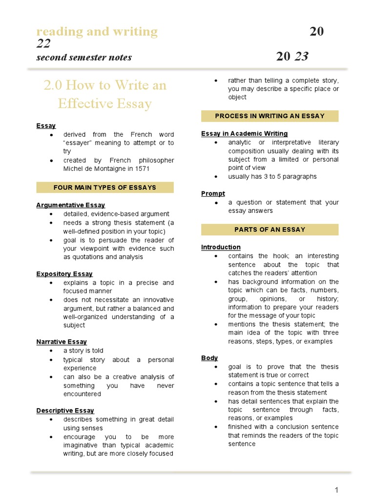 Reading and Writing Notes Midterms PDF