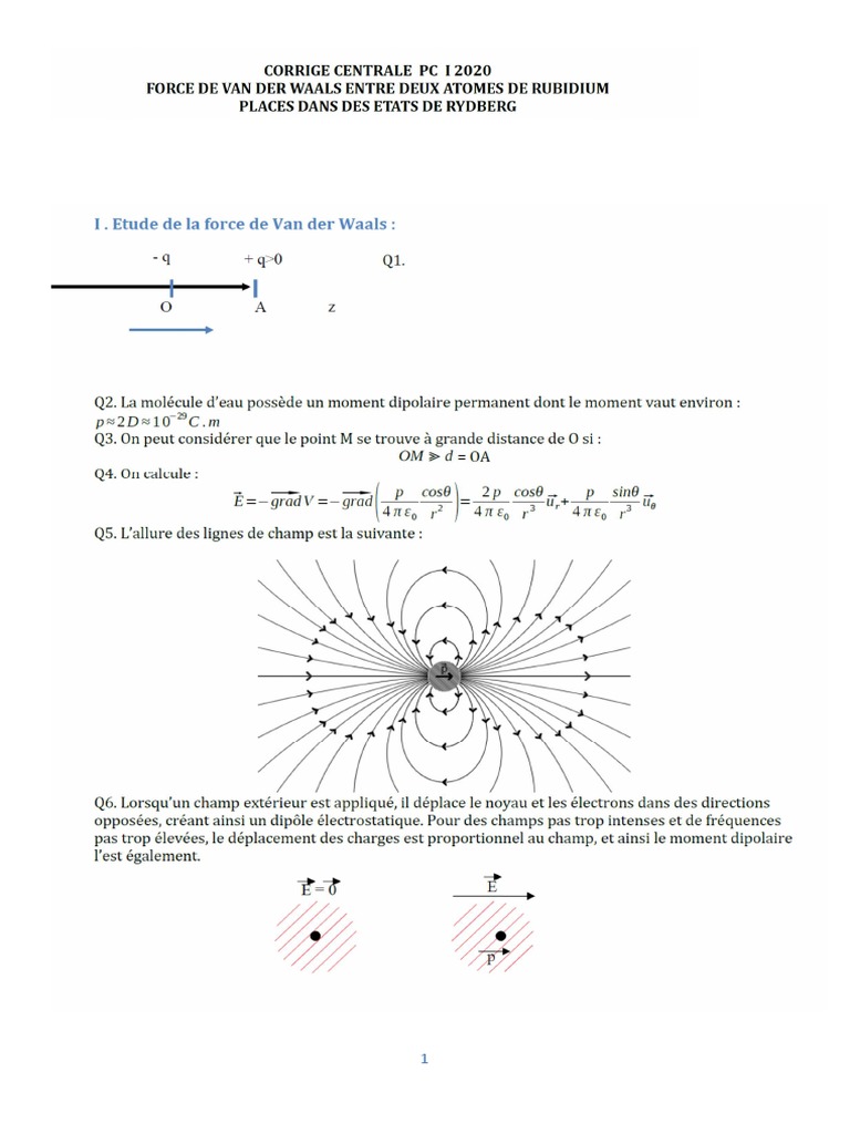 Centrale PC Physique 1 2020 Corrigé Eb Dipoles e | PDF