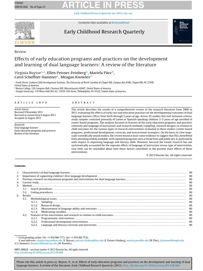 Effects of Early Education Programs and Practices On The Development ...