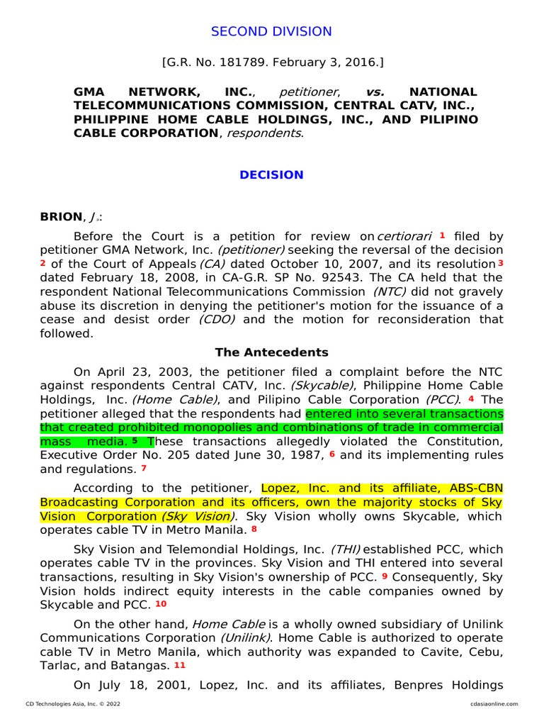 GMA Network vs. NTC: Legal Dispute Overview | PDF | Justice | Crime ...