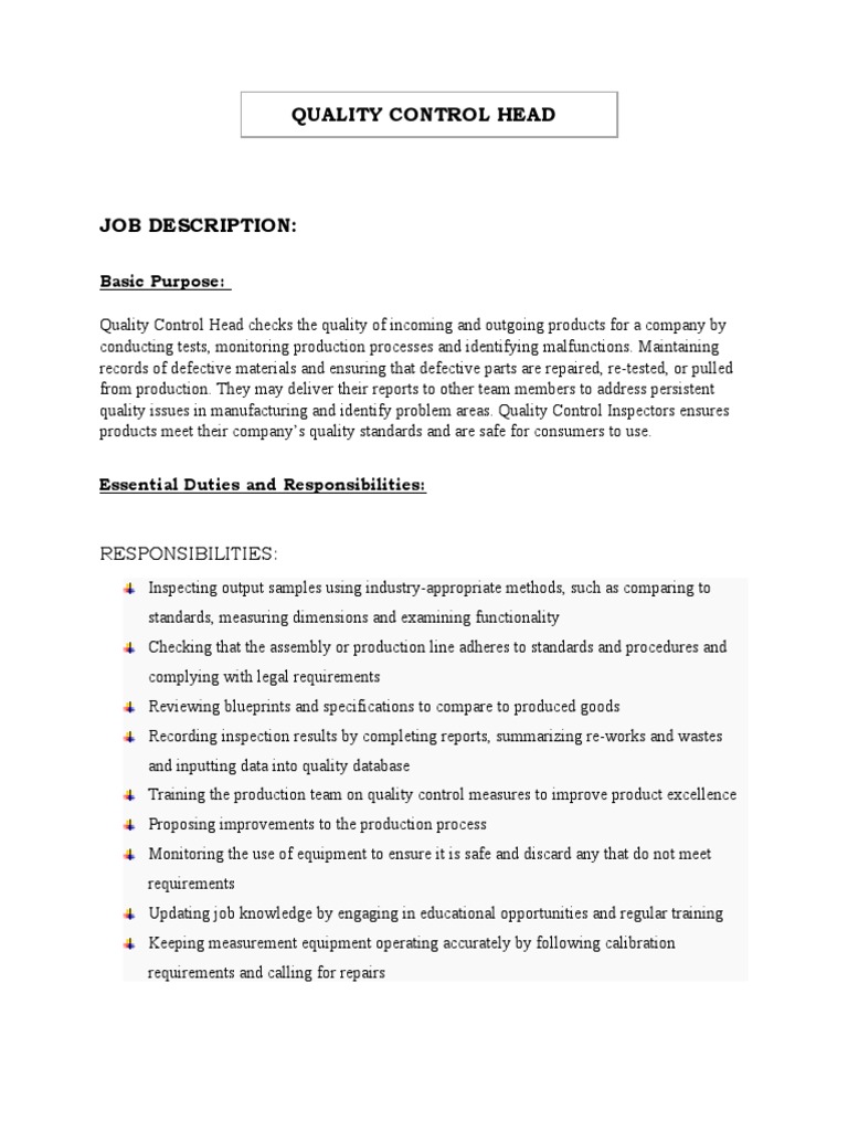 Quality Control Head PDF