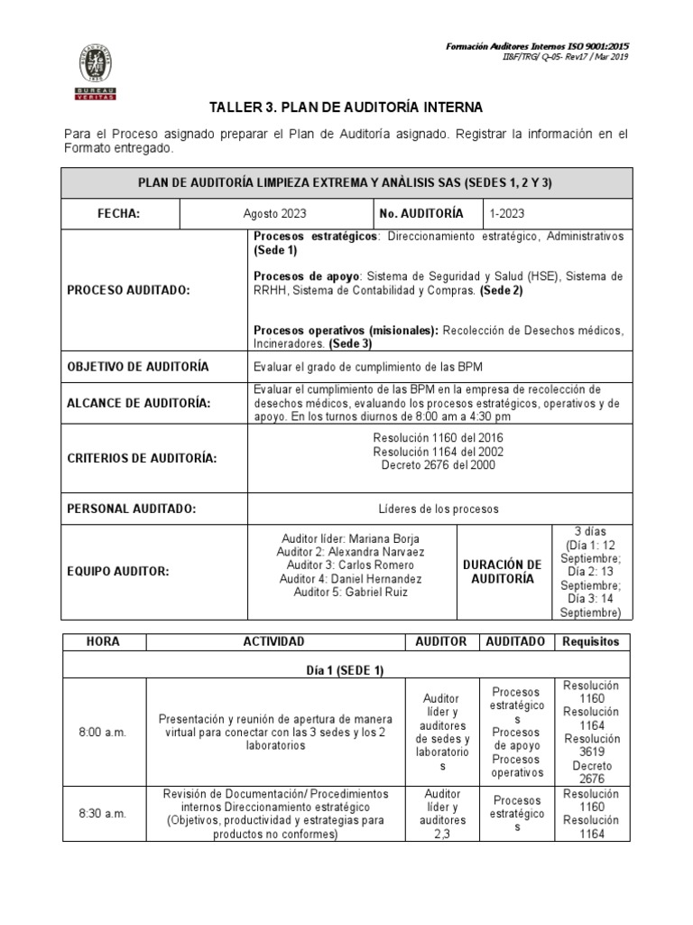 Plan de Auditoría Interna ISO 9001:2015 | PDF | Auditoría | Contralor