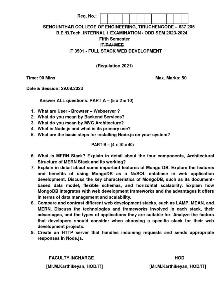 IT3501 Full Stack Web Dev Exam Paper | PDF