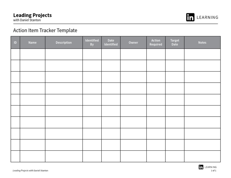 Action Item Tracker Template PDF