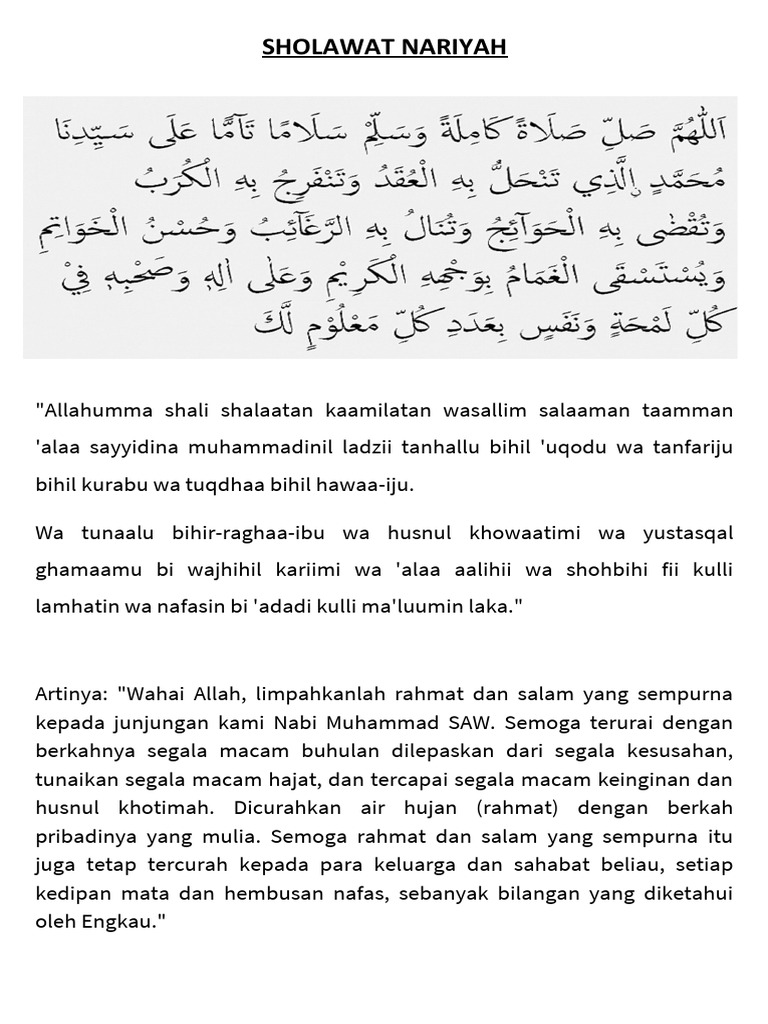 Lirik dan Makna Sholawat Nariyah | PDF