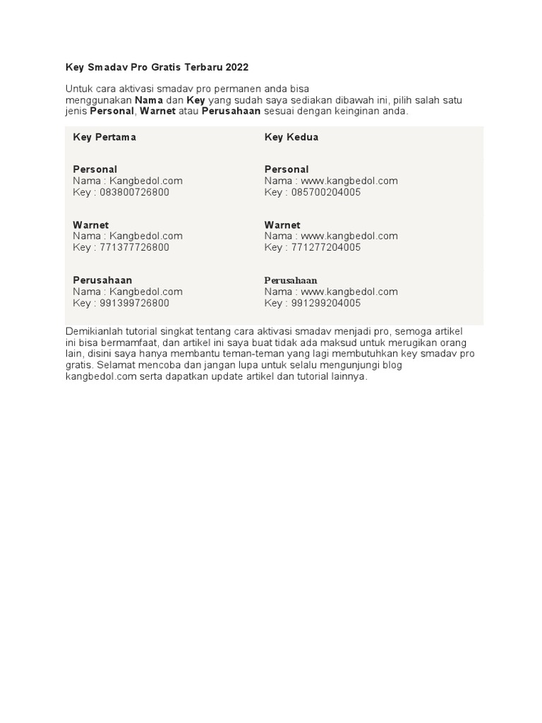 Key Smadav Pro Gratis Terbaru 2022 PDF