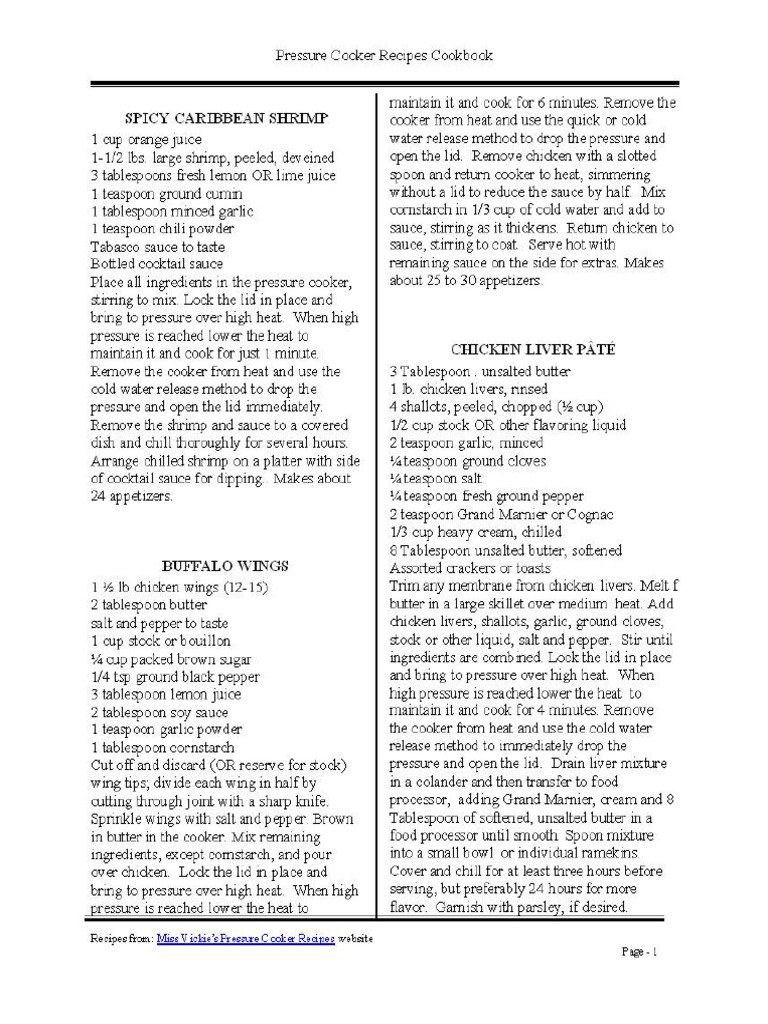 Pressure Cooker Recipes PDF