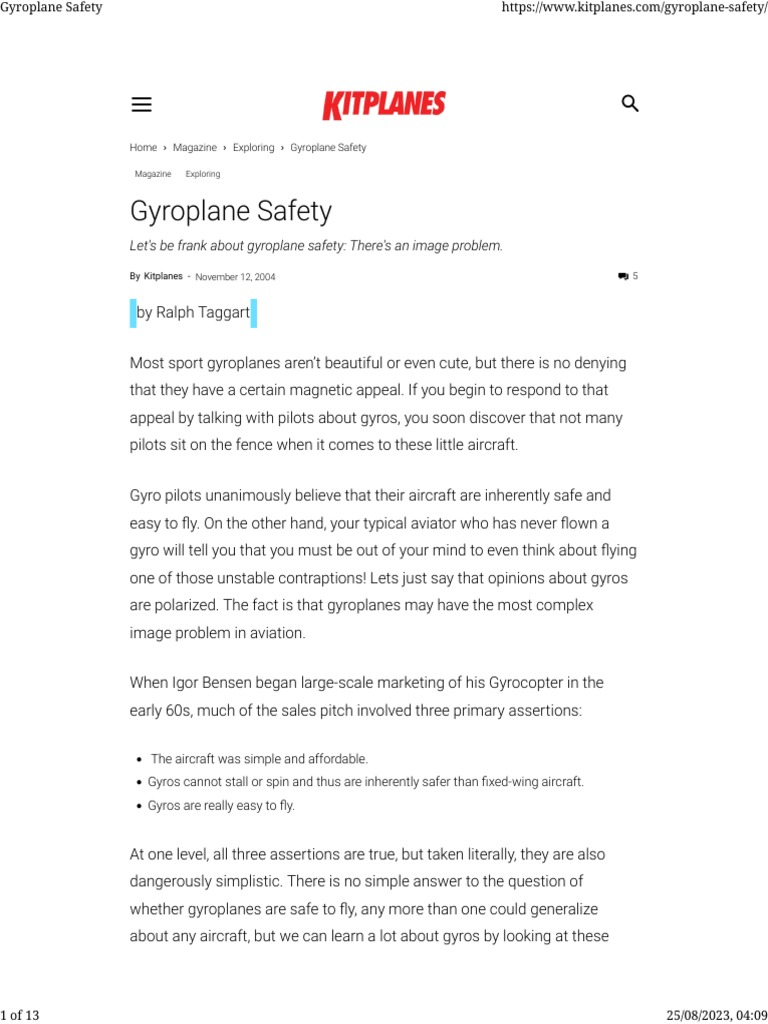 Gyroplane Safety Download Free PDF Helicopter Rotor Homebuilt