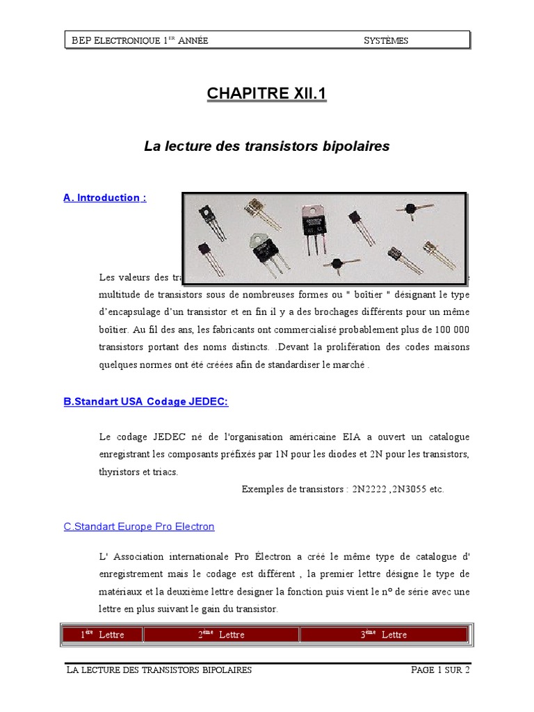 La Lecture Des Transistors Bipolaires TD PDF