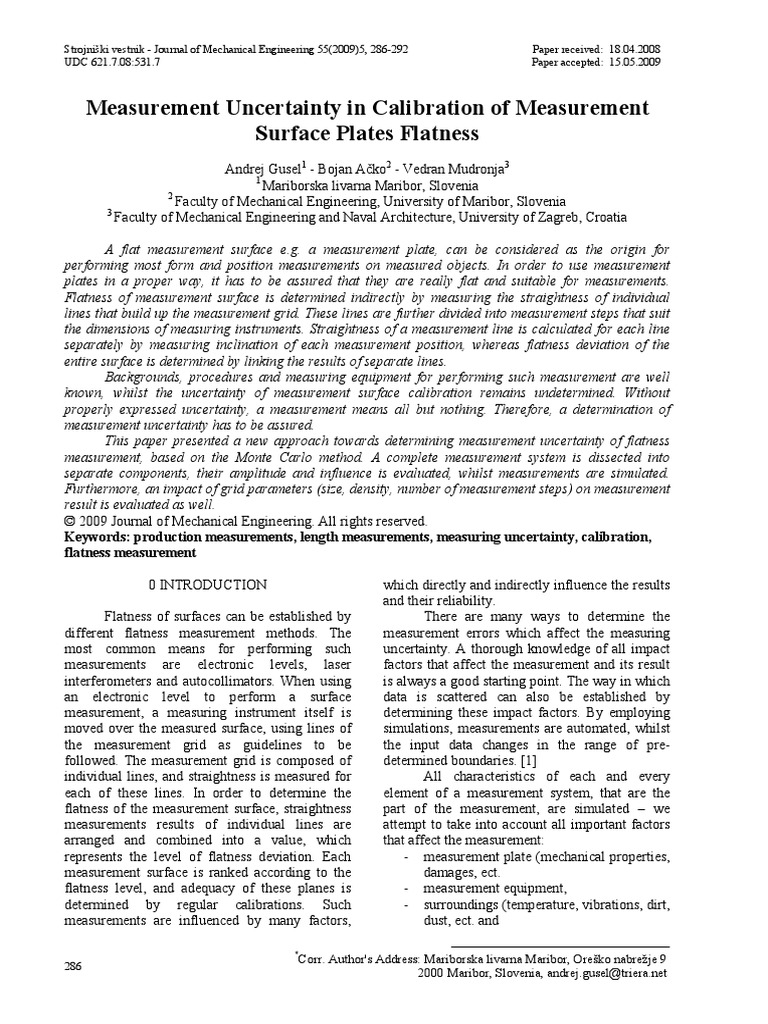 Surface Plates Flatness Measurement Uncertainty PDF