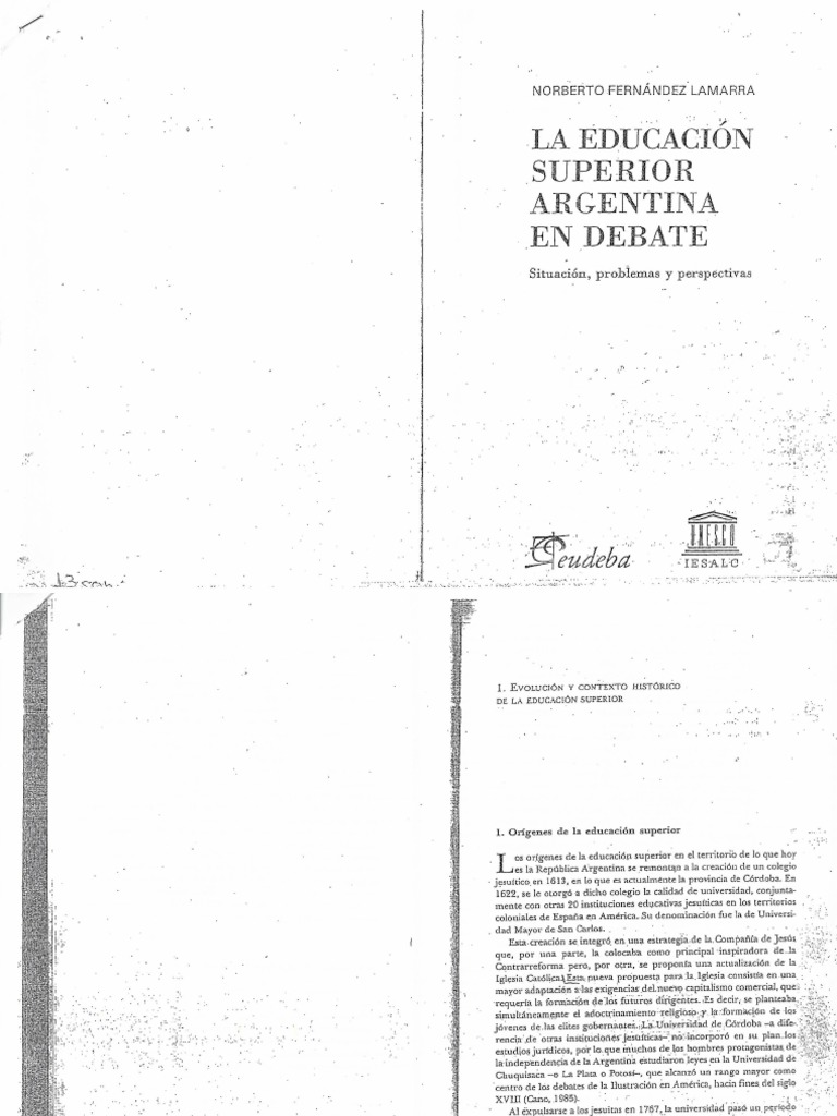 La Educación Superior en Argentina en Debate FERNÁNDEZ LAMARRA | PDF
