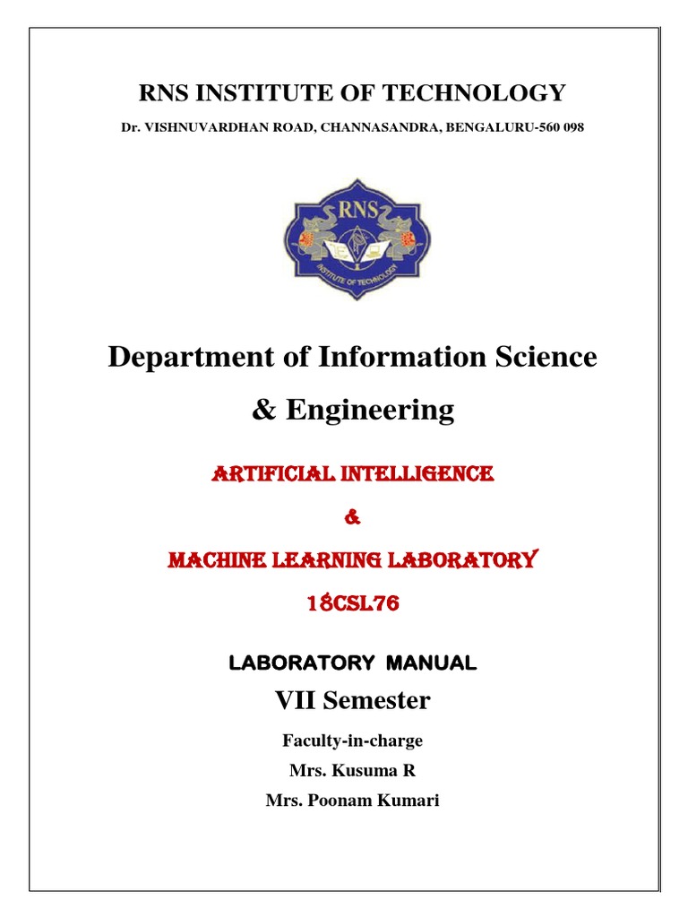 RNSIT AI & ML Laboratory Manual | PDF | Engineering | Machine Learning
