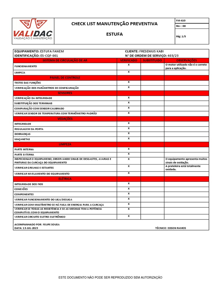 Check List Manutenção Preventiva ES-CQF-001 | PDF