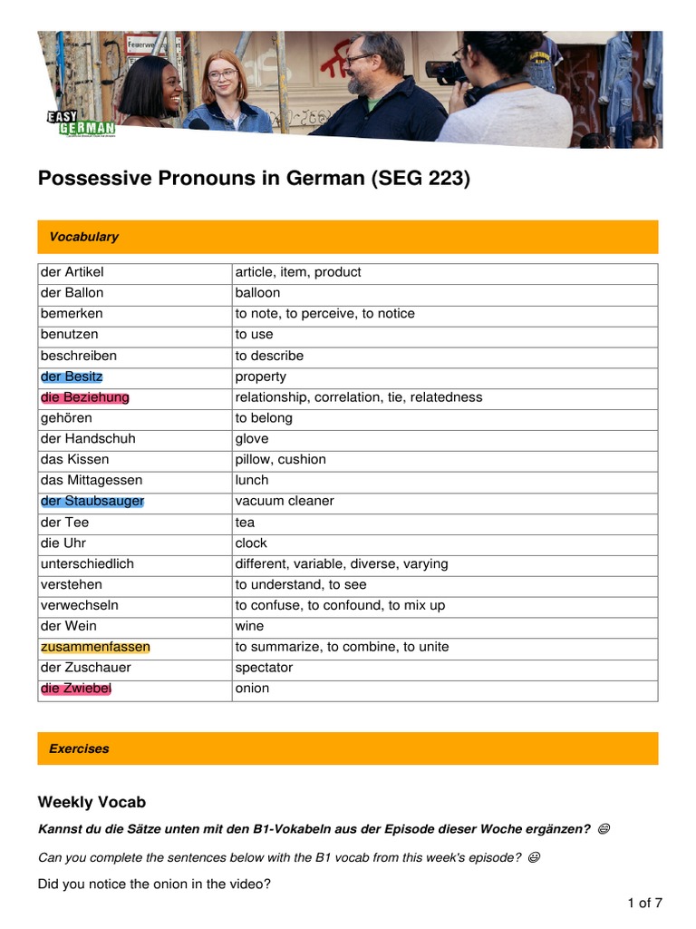 Super easy german 223 possessive pronouns in german pdf