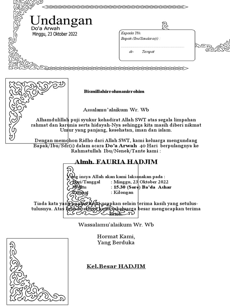 Undangan Do'Aarwah 40 Hari | PDF
