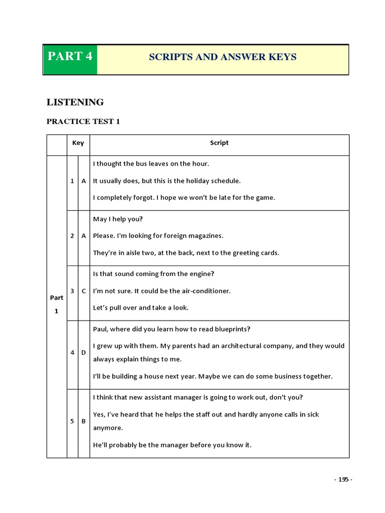 Listening Practice Test Scripts | PDF