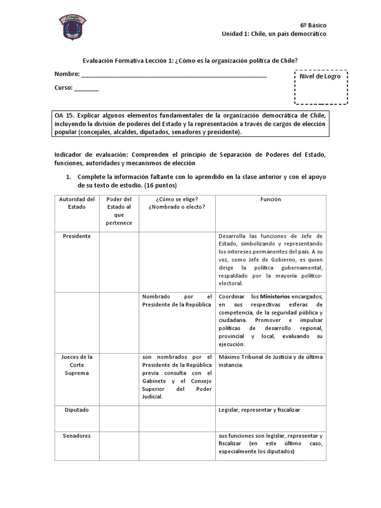 Organización Política de Chile en 6º Básico | PDF | Separación de ...