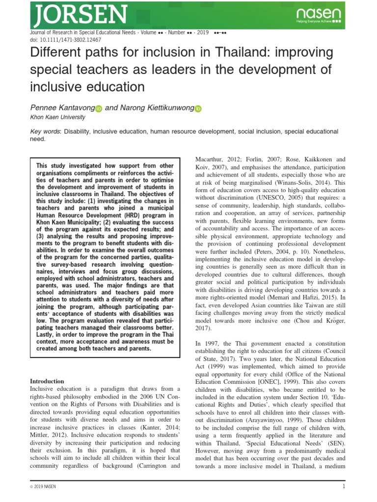 Inclusive Education Development in Thailand | PDF | Inclusion ...