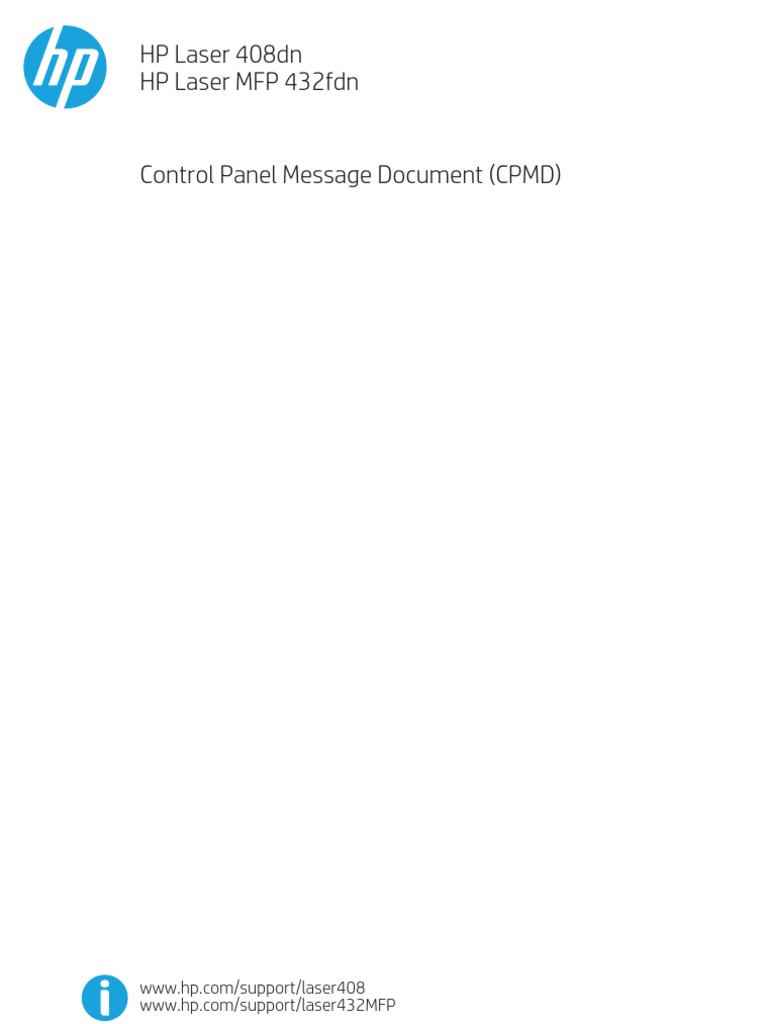 HP Laser 408dn HP Laser MFP 432fdn - Control Panel Message Document ...