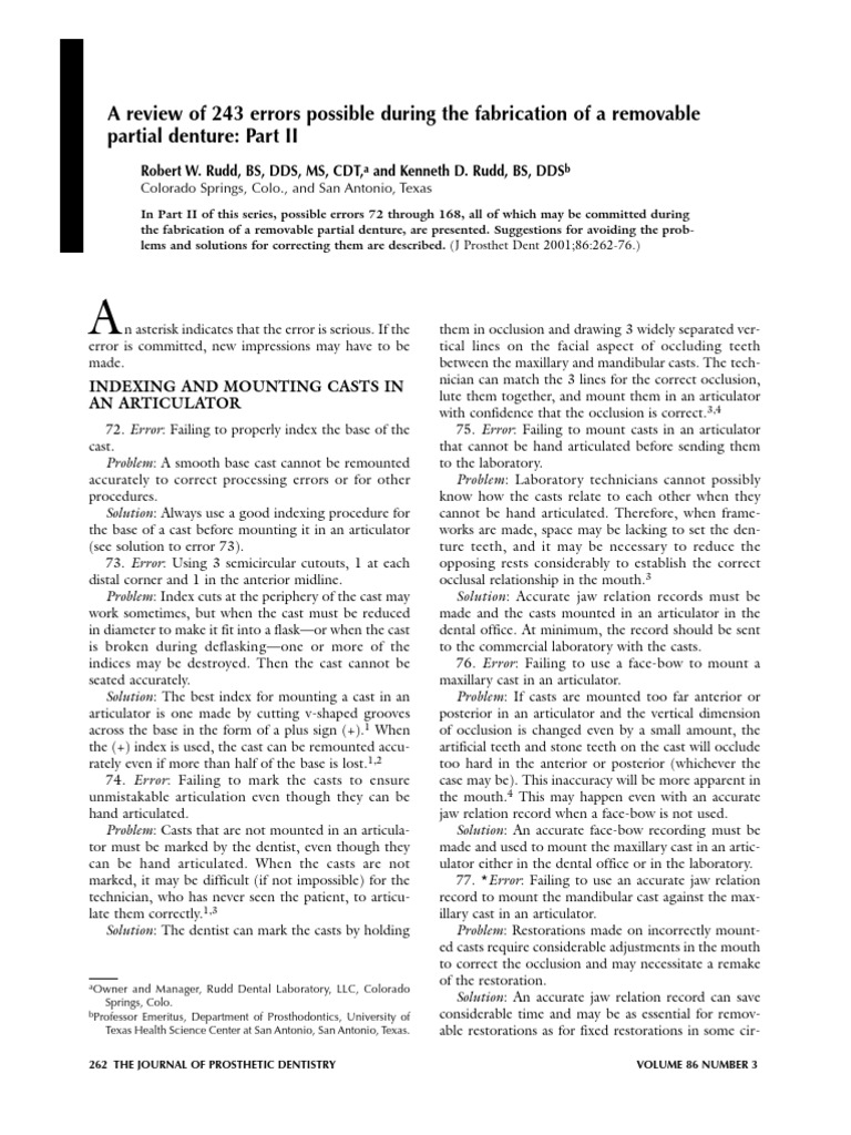 Errors in Fabricating RPD-2 | PDF | Casting (Metalworking) | Dentures