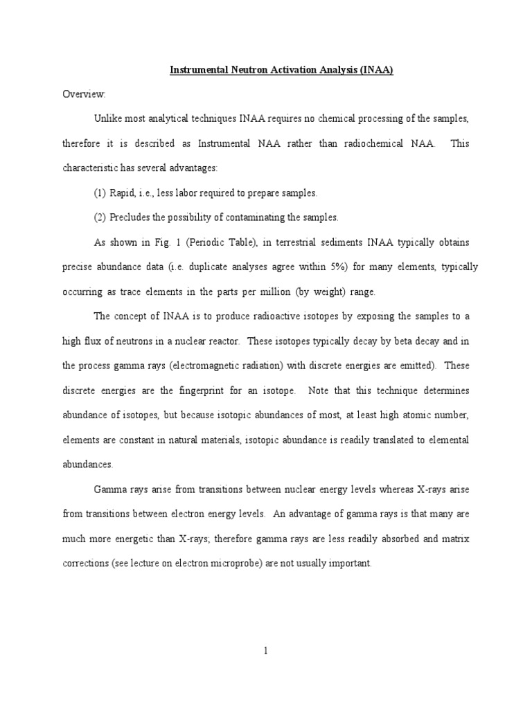 Instrumental Neutron Activation Analysis (INAA) | PDF
